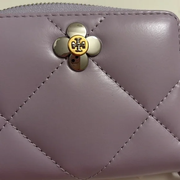 Tory Burch Kira clover Diamond purple small zip wallet Nwt - Picture 6 of 6